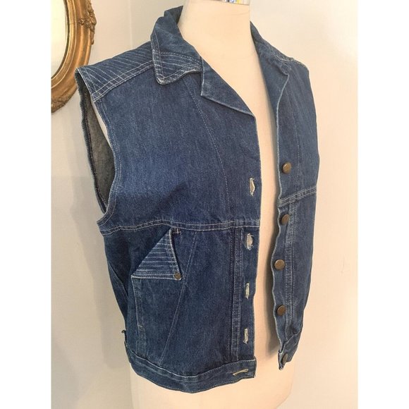 Vintage CHIC Denim Vest Medium Women Blue Cotton Jean USA Hipster 90s Y2K M - Picture 9 of 9